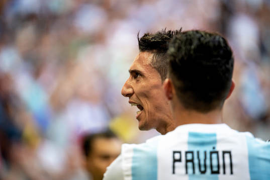 Angel Di Maria of Argentina celebrates with his teammates