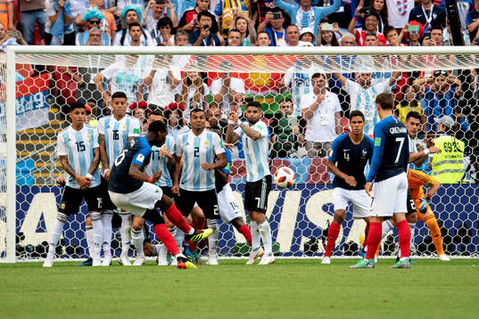 Paul Pogba of France shoots a free kick