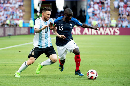 Lionel Messi of Argentina and Ngolo Kante of France
