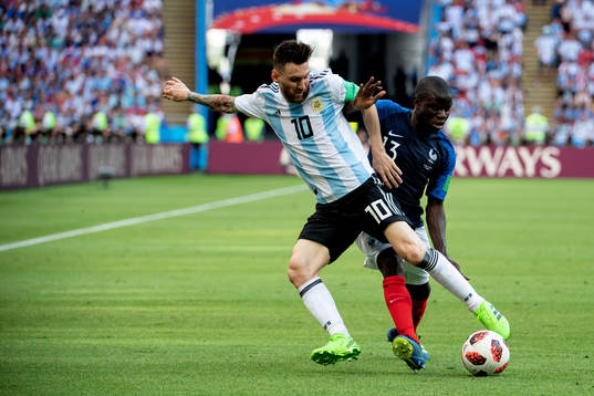 Lionel Messi of Argentina and Ngolo Kante of France