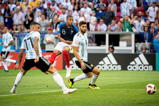 Kylian Mbappe of France scores 3-2