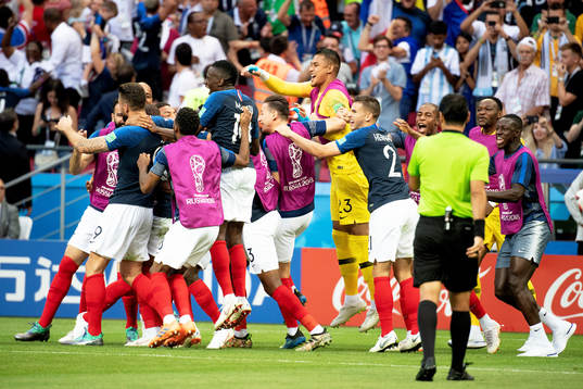 Kylian Mbappe of France celebrates with his teammates