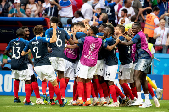 Kylian Mbappe of France celebrates with his teammates