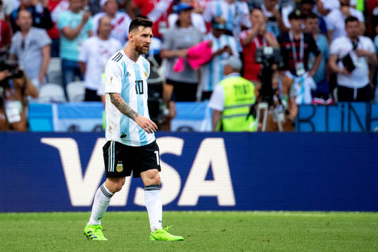 Lionel Messi of Argentina looks dejected