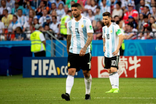 Lionel Messi of Argentina looks dejected