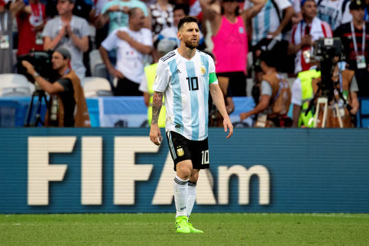 Lionel Messi of Argentina looks dejected