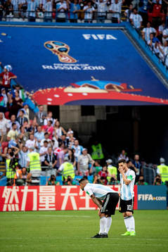 Lionel Messi of Argentina looks dejected