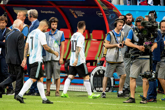 Lionel Messi of Argentina looks dejected