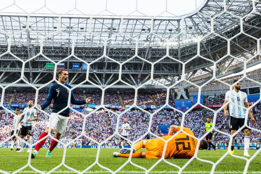 Benjamin Pavard of France  (not pictured) scores 2-2 and