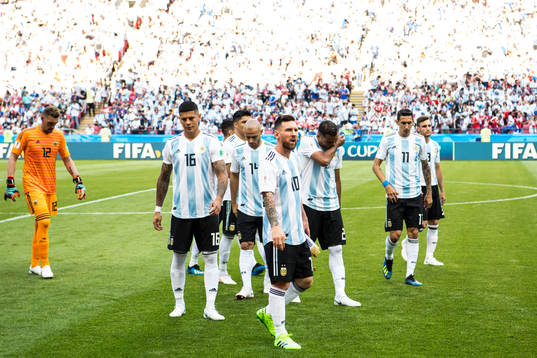 Lionel Messi of Argentina looks dejected prior the FIFA