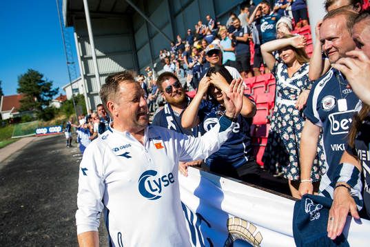 Bjarne Berntsen, head coach of Viking, celebrate safter the