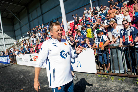 Bjarne Berntsen, head coach of Viking, celebrate safter the