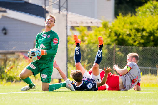 Goalkeeper Stian Bolstad of Strømmen reacts