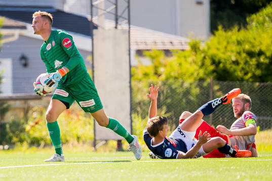Goalkeeper Stian Bolstad of Strømmen reacts