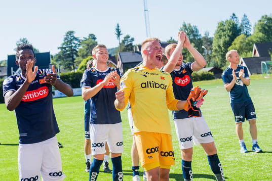 Goalkeeper Amund Wichne of Viking celebrates with his