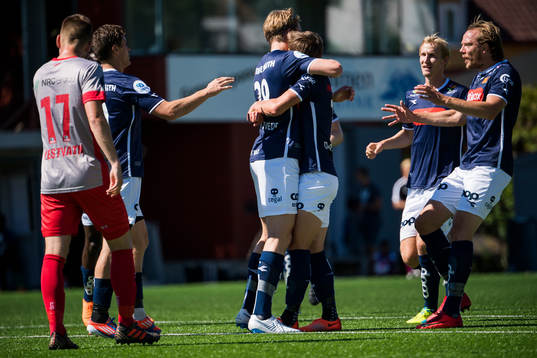 Kristian Thorstvedt of Viking celebrates with his teammates