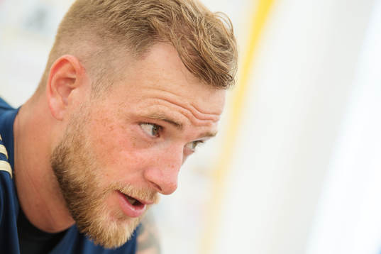 John Guidetti of the Swedish national football team at a