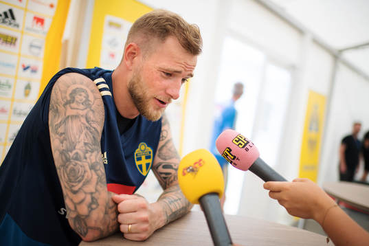 John Guidetti of the Swedish national football team at a