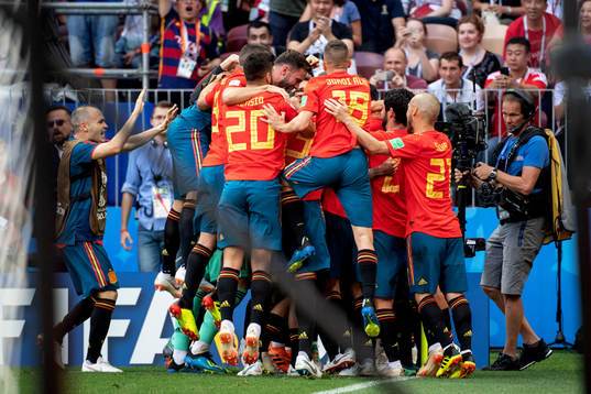 Sergio Ramos of Spain celebrates with his teammates