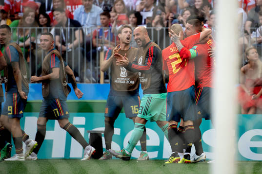 Sergio Ramos of Spain celebrates with his teammates