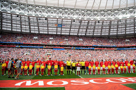 Teams prior to the FIFA World Cup round of 16 match between