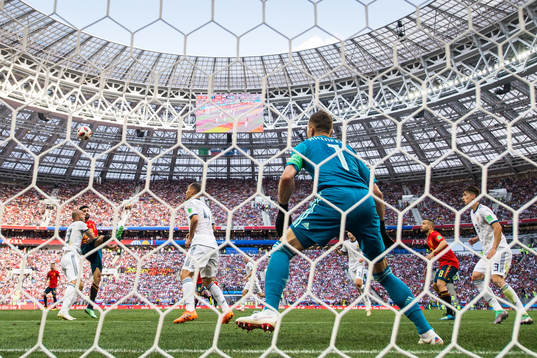 Diego Costa of Spain in action infront of goalkeeper Igor