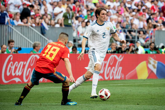 Fernandes Mario of Russia and Jordi Alba of Spain