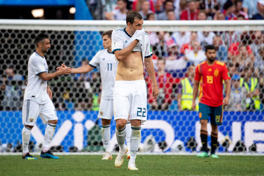 Artem Dzyuba of Russia looks dejected