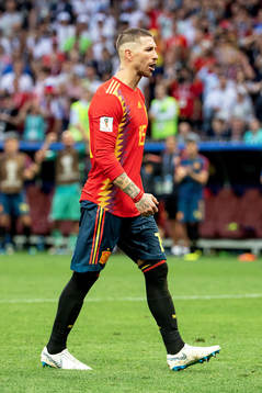 Sergio Ramos of Spain looks dejected