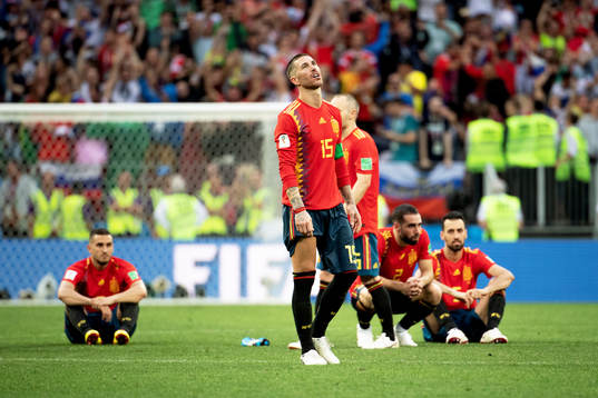 Sergio Ramos of Spain looks dejected