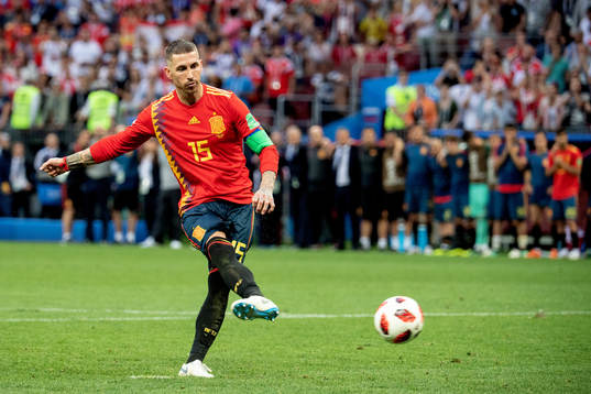 Sergio Ramos of Spain in the penalty shoot-out