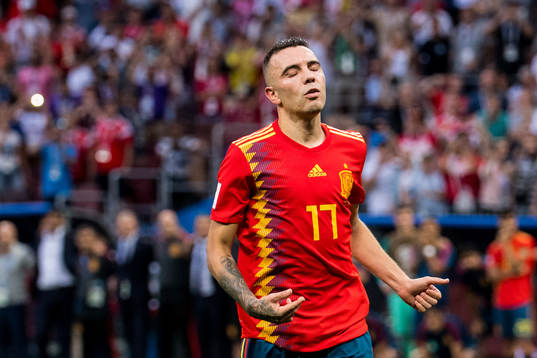 Iago Aspas of Spain looks dejected