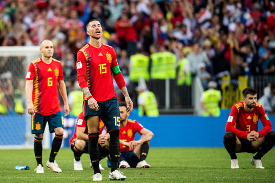 Sergio Ramos of Spain looks dejected