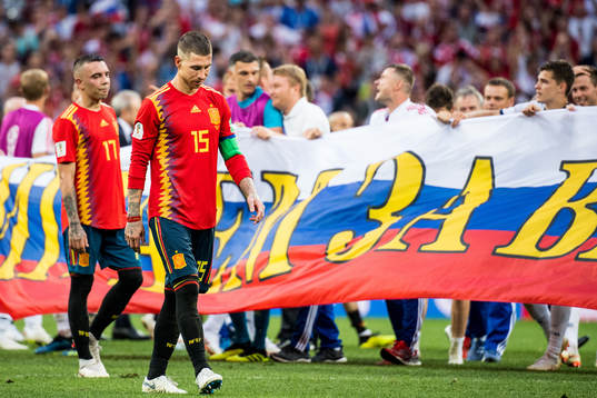 Sergio Ramos and Iago Aspas looks dejected