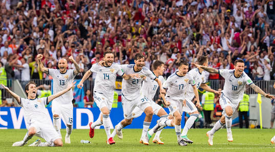 Players of Russia celebrates winning the penalty shoot-out