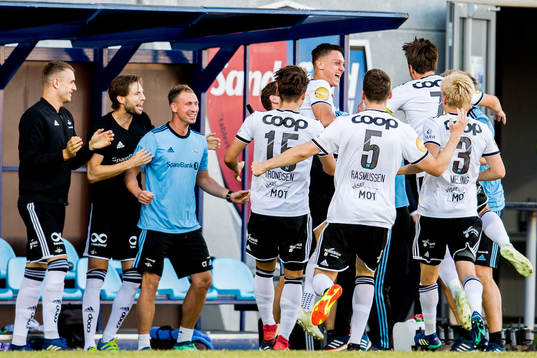 Jonathan Levi of Rosenborg celebrates with teammates