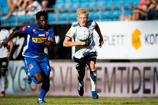 Victor Demba Bindia of Sandefjord and Birger Meling of