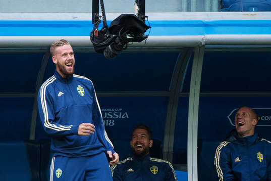 Pontus Jansson of the Swedish national football team fools