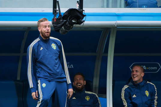 Pontus Jansson of the Swedish national football team fools