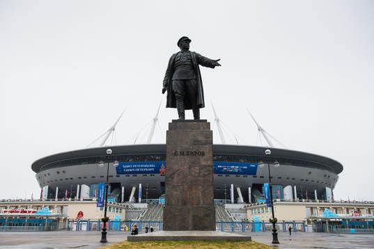 A statue of Russian Communist leader Sergei Kirov in front