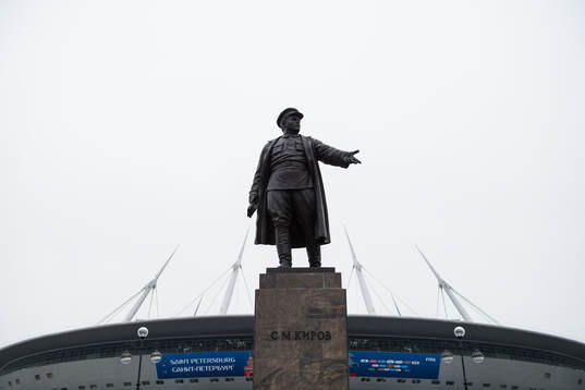 A statue of Russian Communist leader Sergei Kirov in front