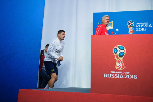 Granit Xhaka and head coach Vladimir Petkovic of the Swiss
