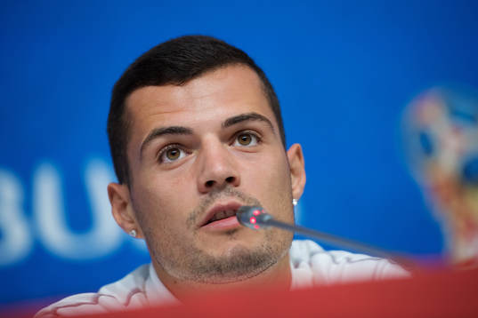 Granit Xhaka of the Swiss national football team at a press