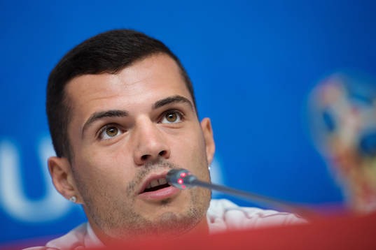 Granit Xhaka of the Swiss national football team at a press