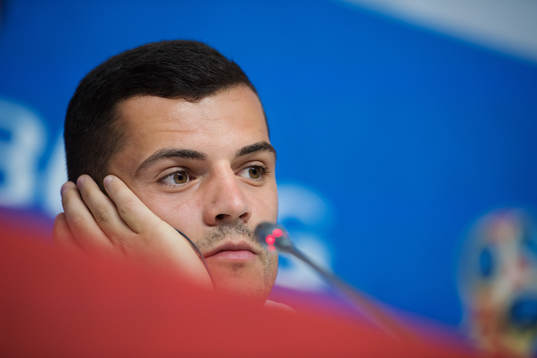 Granit Xhaka of the Swiss national football team at a press