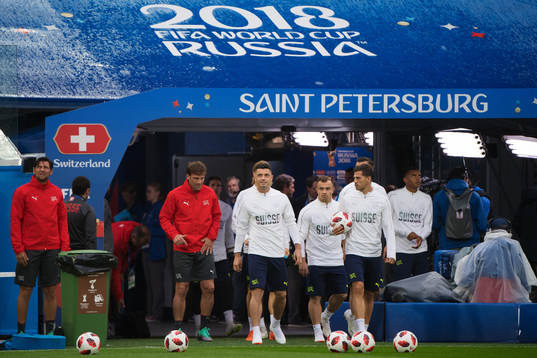 General view of the Swiss national football team's practice