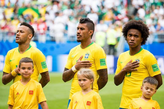 Neymar, Paulinho and Willian of Brazil