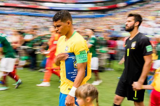 Thiago Silva of Brazil enters the pitch