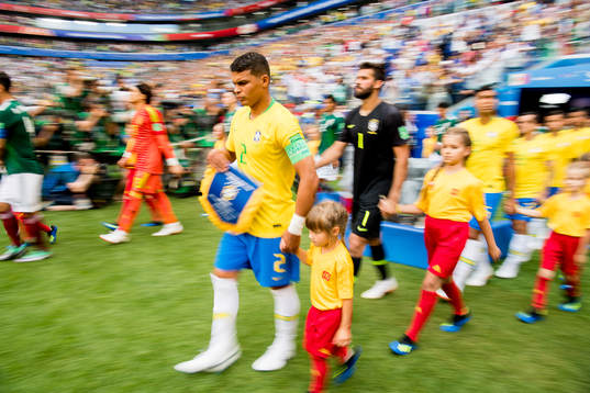 Thiago Silva of Brazil enters the pitch