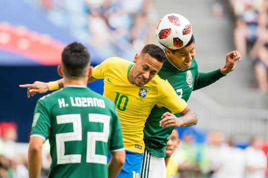 Neymar of Brazil and Hugo Ayala of Mexico